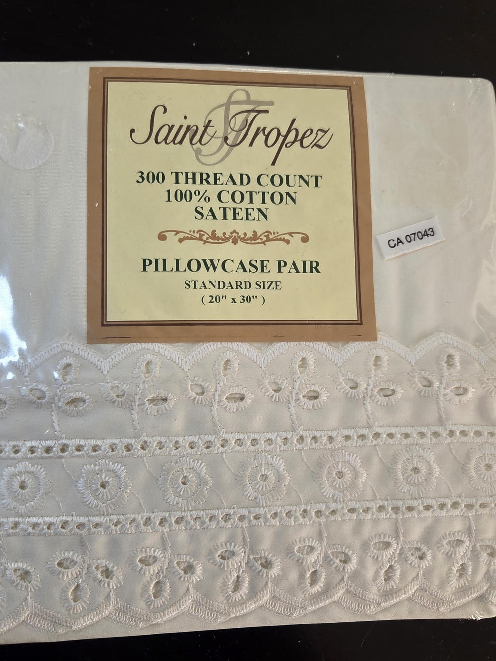 St. Tropez White Cotton Sateen Pillowcase Pair with Embroidered Lace